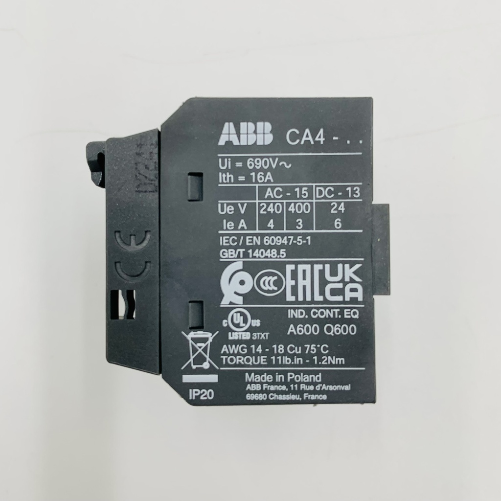 CONTACTO AUXILIAR FRONTAL 2NA+2NC PARA AF09..AF96 CA4-22E Serie 1SBN010140R1022 (bloque para 910043)